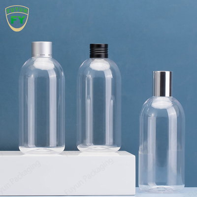 بطری پلاستیکی تونر مرطوب‌کننده شفاف 300 میلی‌لیتری با کلاهک پیچی نقره‌ای با دوشاخه بالا