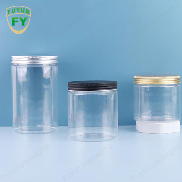 شفاف ذخیره سازی مواد غذایی آب نبات شیشه دهانه پهن سفید PET پلاستیک 100ml 300ml