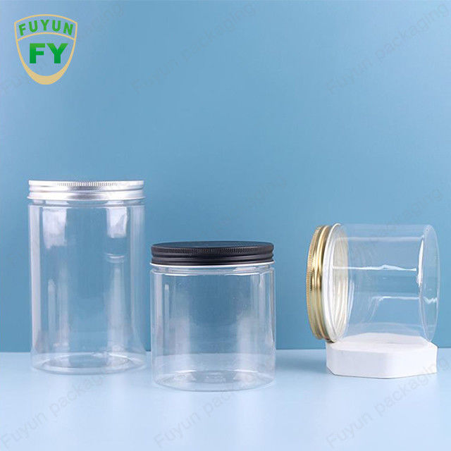 شفاف ذخیره سازی مواد غذایی آب نبات شیشه دهانه پهن سفید PET پلاستیک 100ml 300ml