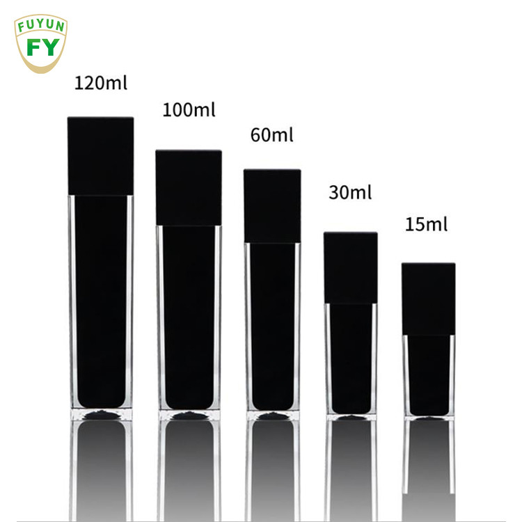 Fuyun 15ml/30ml/60ml/100ml/120ml/15g/30g/50g/100g بطری اکریلیک پلاستیکی دوجداره مستطیلی رنگ مشکی شفاف